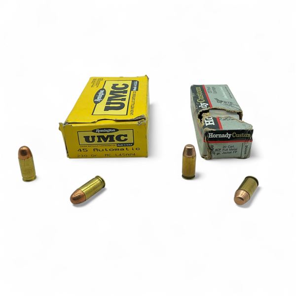 Remington UMC and Hornady Custom .45 Auto, 230 Grain Ammunition, 56 Rounds