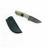 Image 1 : Fixed 3 1/2" Damascus Blade Knife with Bone Handle and Leather Belt Sheath
