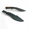 Image 1 : Fixed 9" Damascus Kukri Blade Knife with Wood Handle and Leather Belt Sheath