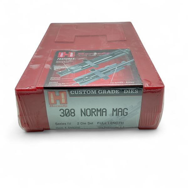 Hornady Custom Grade Reloading Dies, 308 Norma Mag, Series IV, 2 Die Set, Full Length, New