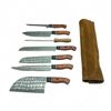 Image 1 : Variety of Hand Forged Damascus Kitchen Knives in Leather Roll, New