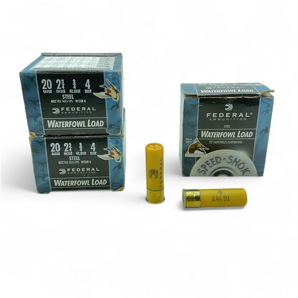 Federal Steel Waterfowl Load 20 Ga, 2-3/4", #4 Shot Ammunition, 75 Rounds