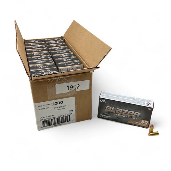 CCI Blazer Brass 9 mm 115 Grain FMJ Ammunition, 1000 Round Case
