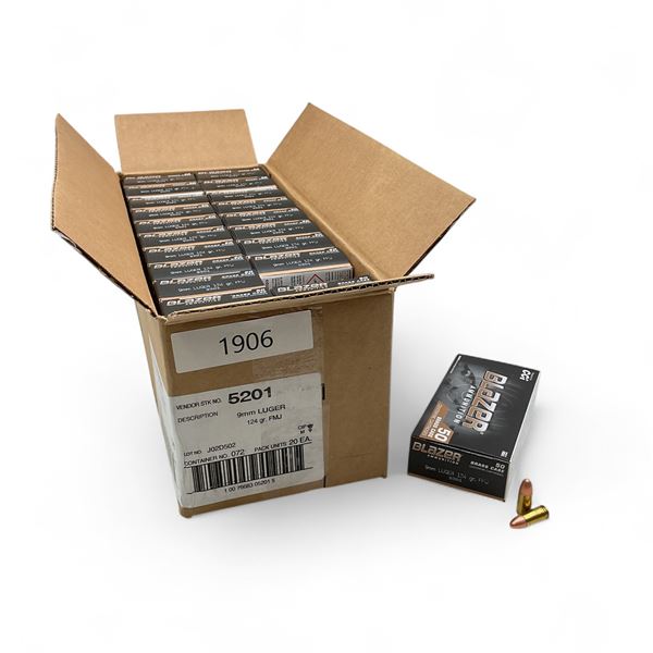 CCI Blazer  Brass 9 mm 124 Grain FMJ Ammunition, 1000 Round Case