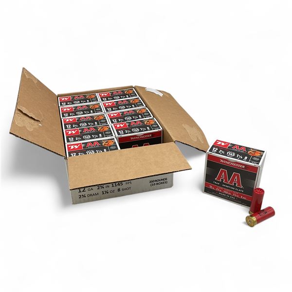 Winchester AA Light Target 12 Ga 2 3/4" #8 Ammunition, 250 Round Case