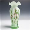 Image 1 : Cased Milk Green Glass Vase with Hand Painted Roses
