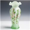 Image 2 : Cased Milk Green Glass Vase with Hand Painted Roses