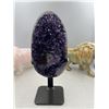Image 1 : 9.5 X 3.8 INCH  HIGH GRADE URUGYAN AMETHYST CLUSTER ON METAL STAND