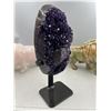 Image 2 : 9.5 X 3.8 INCH  HIGH GRADE URUGYAN AMETHYST CLUSTER ON METAL STAND