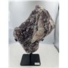 Image 1 : 13  X 9 INCH  AMETHYST WITH SUGAR COATED CALCITE ON STAND FROM BRAZIL