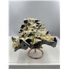 Image 1 : 8 X 8 INCH BLACK CRYSTAL WITH YELLOW CALCITE QUARTZ  SPECIMEN ON  STAND COLLECTOR PIECE