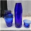Image 1 : Blue glassware- jar and vases