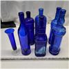 Image 3 : Blue glassware- various decanters
