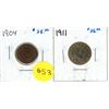 Image 1 : 1904 USA One Cent and 1911 USA Silver Five Cent.
