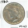Image 1 : 1922 USA Silver Peace Dollar