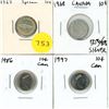 Image 1 : 1967 (Silver), 1968 (50% Silver), 1986, 1997 Canadian Ten Cents Coins.