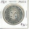 Image 1 : 1964 Canadian Silver Dollar. MS-63. Bright White.