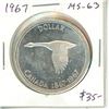Image 1 : 1967 Canadian Silver Dollar. One Year Type. MS-63. Bright White.