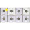 Image 1 : Set of 8 Canadian Silver 5 Cents. Includes 1902, 1904, 1905 Narrow Date, 1907 Narrow Date, 1917, 191