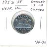 Image 1 : 1953 Shoulder Fold Near Maple leaf nickel 5 Cents with Doubled D in Canada . VF-30. Scarce