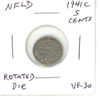 Image 1 : Newfoundland. 1941c Silver 5 Cents. Minted in Ottawa because of World War II. VF-30 with Rotated Die