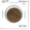 Image 1 : Canada. 1859 Narrow 9 Canadian Victorian Large Cent. VF-20.
