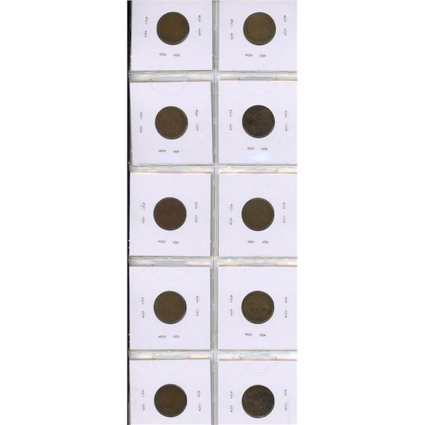Set of 10 Canadian King George V Small Cents. Includes 1920, 1921, 1927, 1928, 1929, 1932, 1934, 193