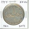 Image 1 : 1954 Canadian Silver Dollar. EF-40. Key Date.