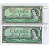 Image 2 : (2) 1954One Dollar Bill "Bank of Canada"