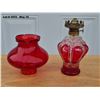 Image 3 : Red oil lamp with red stubby chimney.  Complete with wick