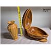 Image 1 : Unique Wood Carved Nut bowl with Hinged Lid and Wood Lathed Cedar Vase