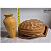 Image 2 : Unique Wood Carved Nut bowl with Hinged Lid and Wood Lathed Cedar Vase