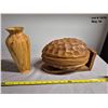 Image 6 : Unique Wood Carved Nut bowl with Hinged Lid and Wood Lathed Cedar Vase