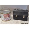 Image 1 : Vintage Large 10 lb Rogers Syrup Pail and GSW LunchKit with unique leather strap handle