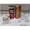 Image 1 : Coffee and Baileys Lot.  Baileys 1995 Collector Tin.  Irish Coffee Glassware with Gold Rim.  Nescafe
