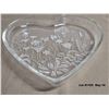 Image 4 : Heart Shaped Glass Serving Dish with Frosted Flower 3D Art Design. No markings, but similar to Cinde