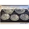 Image 10 : Lot of clear glass bowls and plates. Frosted Hibiscus flowers, Abstract Modern Cracked Ice Swirl.