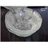 Image 8 : Lot of clear glass bowls and plates. Frosted Hibiscus flowers, Abstract Modern Cracked Ice Swirl.
