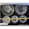 Image 9 : Lot of clear glass bowls and plates. Frosted Hibiscus flowers, Abstract Modern Cracked Ice Swirl.
