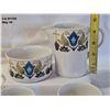 Image 5 : Set of coffee tea cups, cream pitcher, sugar bowl. Ironstone "Hedgerow" Pattern.  Jon Anton. Made in