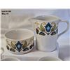 Image 8 : Set of coffee tea cups, cream pitcher, sugar bowl. Ironstone "Hedgerow" Pattern.  Jon Anton. Made in