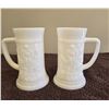 Image 1 : 1213 - Set of 2 vintage white milk glass beer steins by Federal Glass Co. Tavern scene. 6" tall. Exc