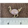 Image 2 : 1215 - Vintage bird Jelly Belly brooch.  Gold tone metal, pink pearlescent belly stone.  Unsigned. E