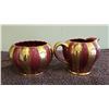 Image 1 : 1226 - Vintage Sudlow's Burslem cream and sugar set.  Rita design, burgundy and gold stripes.  Made 