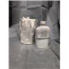 Image 1 : (2) Liquor Flasks (one metal, one glass and leather)