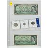 Image 1 : 1967 Canadian 5, 10, 25 Cents and (2) One Dollar Bills..