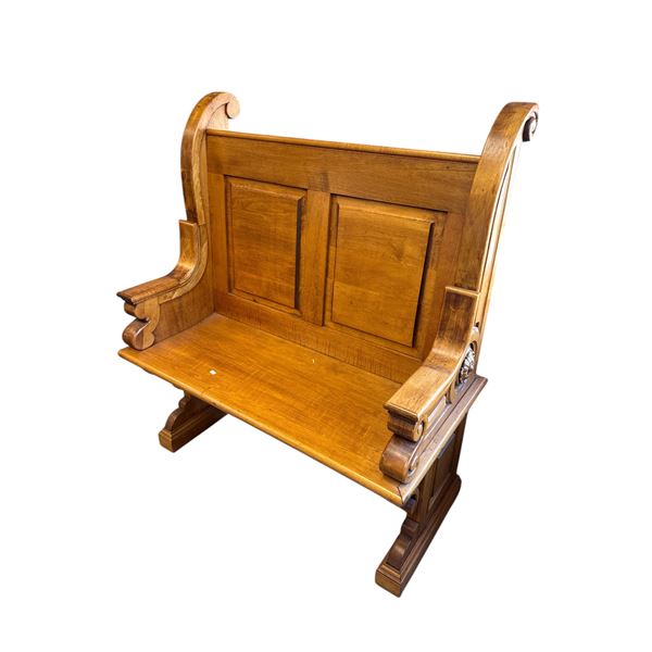 Vintage Hand Carved Wooden Sanctuary Priest Bench