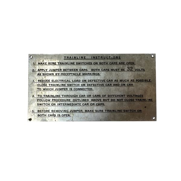 Vintage CPR Baggage "Trainline Instructions" Metal Plaque