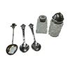 Image 1 : 2 Vintage Rolex Spoons, Sterling Silver Lidded Salt/Pepper Shakers, & Spoon Marked SS On Back