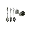 Image 2 : 2 Vintage Rolex Spoons, Sterling Silver Lidded Salt/Pepper Shakers, & Spoon Marked SS On Back